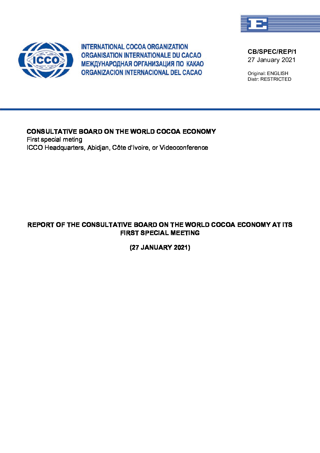 CB-SPEC-REP-1 Report of the 1st Special Session CB – English