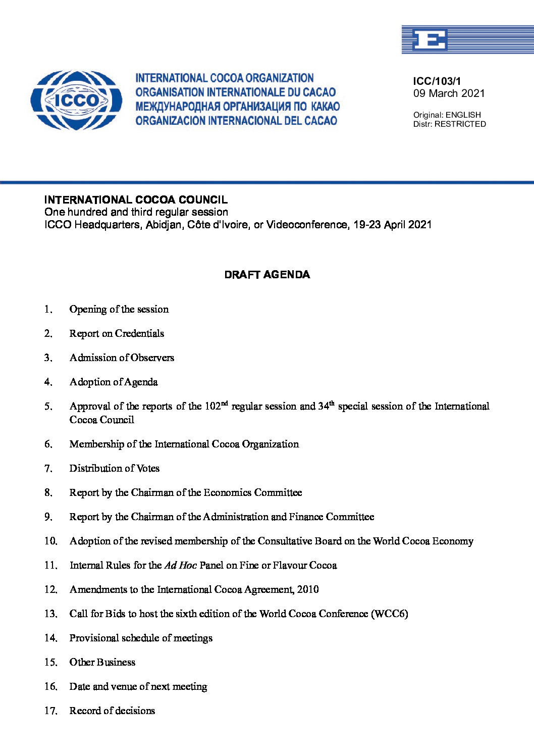 ICC-103-1 Draft Agenda – English