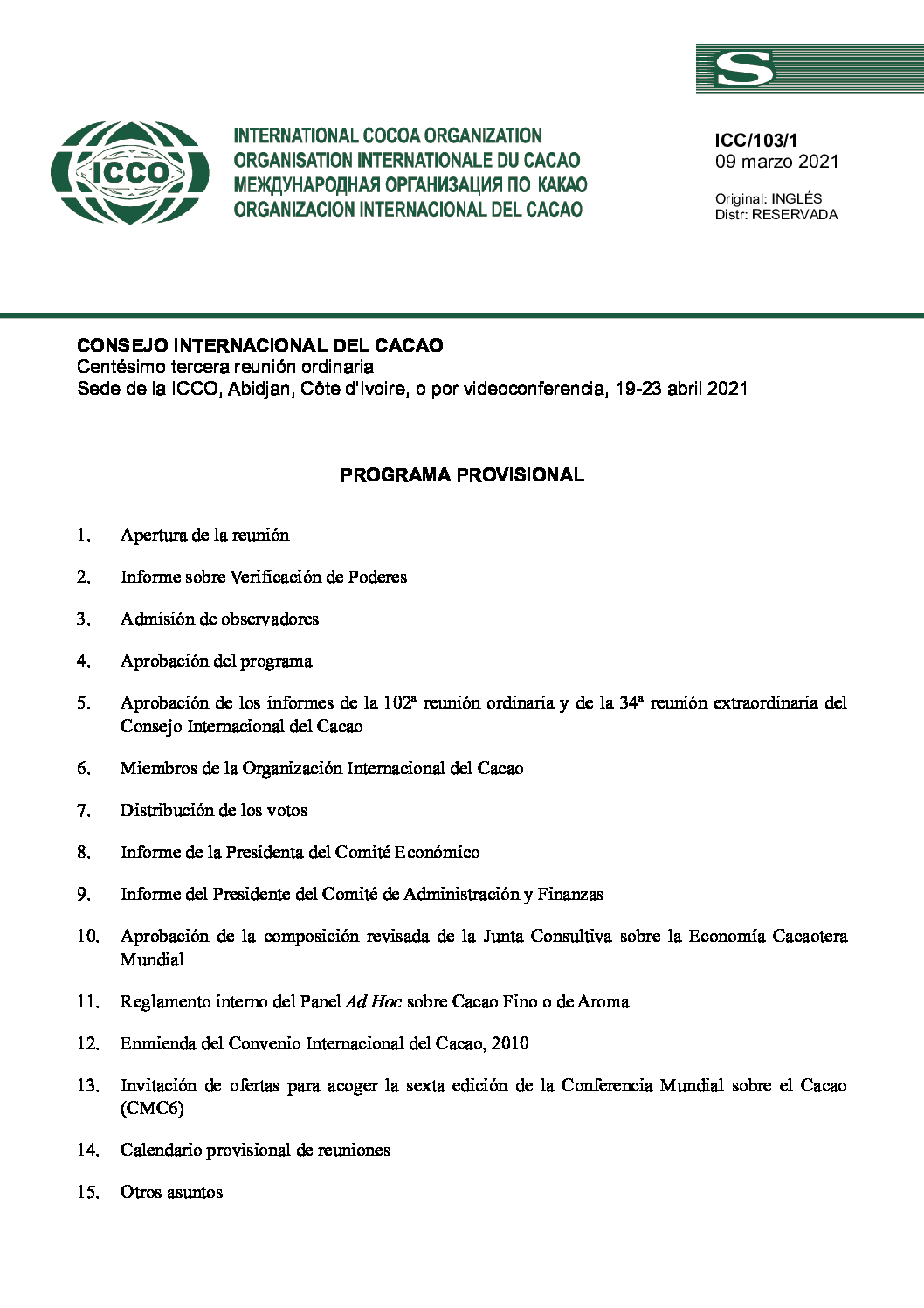 ICC-103-1 Draft Agenda – Spanish